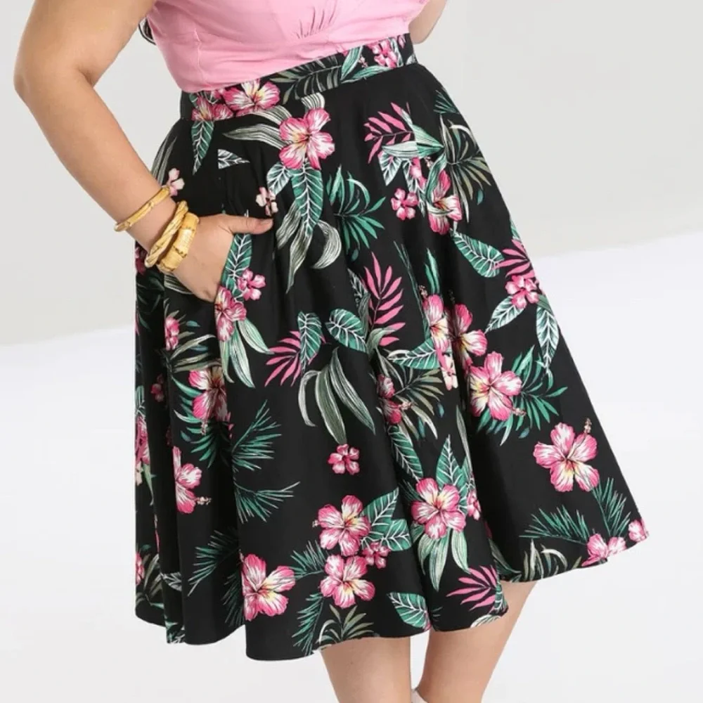 Hell Bunny Kalani 50’s Tropical Flower Pinup Swing Skirt 2X — fits 1X - Picture 5 of 15